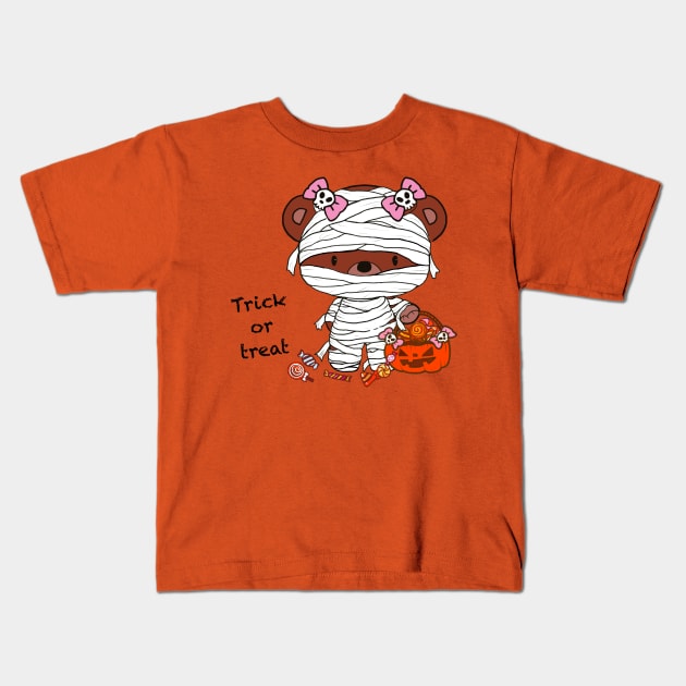 Trick Or Treat Mummy Bear Kids T-Shirt by  Big Foot Shirt Shop